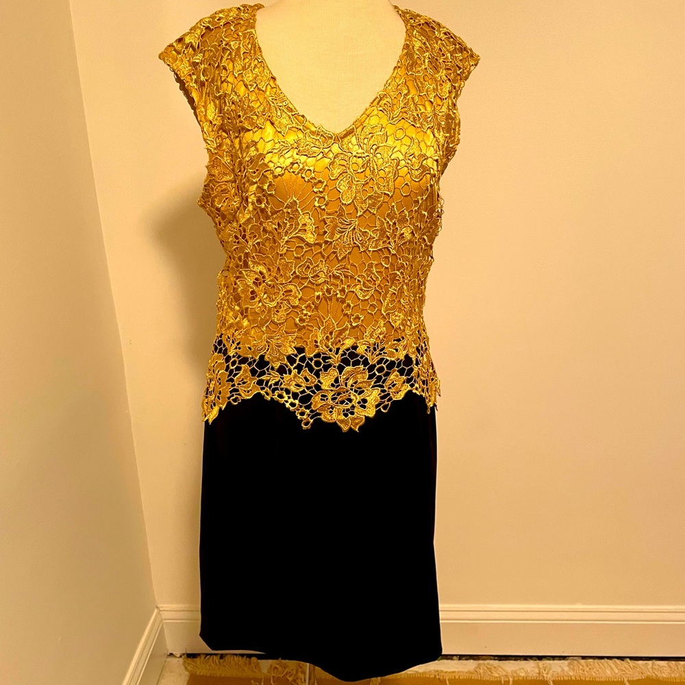 Just Taylor size 10 gold lace and black satin dress